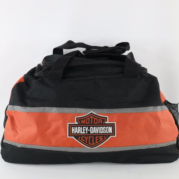 Vintage Harley Davidson Motorcycles Distressed Spell Out Handled Duffel Bag